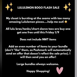 ✨✨✨✨ Lululemon BOGO Flash Sale ✨✨✨✨ Tanks Tees Bras Buy One Get One Free